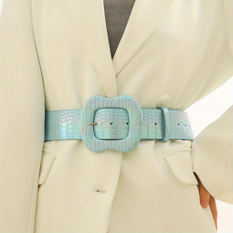  Laser Belt Embossed PU Leather Dress Coat Girdle Belts
