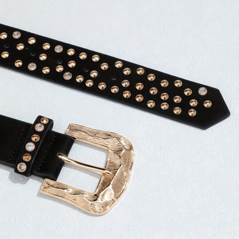 Y2K Rivet PU Belt Punk Carved Buckle Wide Belt Hip Hop Gothic Jeans Pant Belt