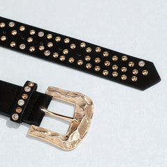 Y2K Rivet PU Belt Punk Carved Buckle Wide Belt Hip Hop Gothic Jeans Pant Belt