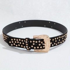 Y2K Rivet PU Belt Punk Carved Buckle Wide Belt Hip Hop Gothic Jeans Pant Belt