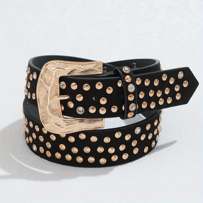 Y2K Rivet PU Belt Punk Carved Buckle Wide Belt Hip Hop Gothic Jeans Pant Belt