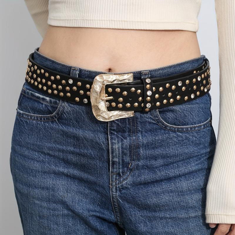 Y2K Rivet PU Belt Punk Carved Buckle Wide Belt Hip Hop Gothic Jeans Pant Belt