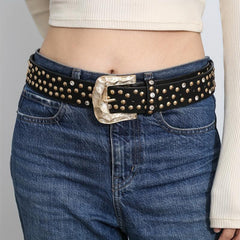 Y2K Rivet PU Belt Punk Carved Buckle Wide Belt Hip Hop Gothic Jeans Pant Belt