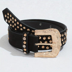 Y2K Rivet PU Belt Punk Carved Buckle Wide Belt Hip Hop Gothic Jeans Pant Belt