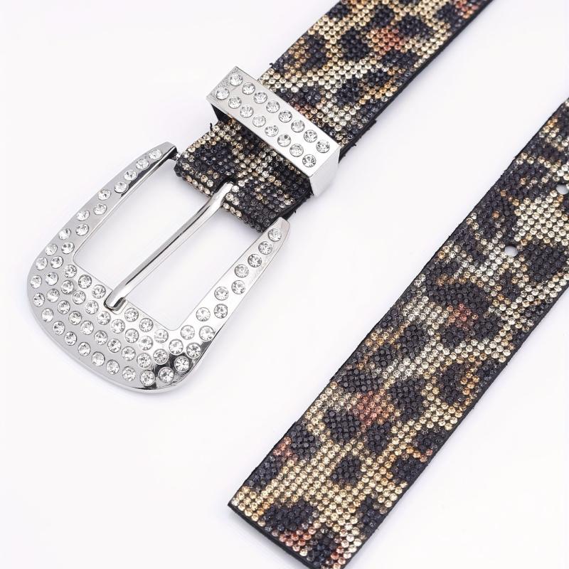Vintage Rhinestone Leopard Belt Hip Hop Jeans Pants Belt Y2K Pin Buckle Belts