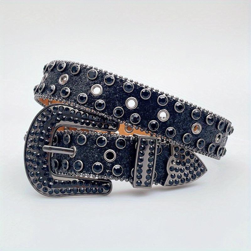 Rhinestone PU Leather Belt Y2K Glitter Hip Hop Gothic Jeans Pants Belt
