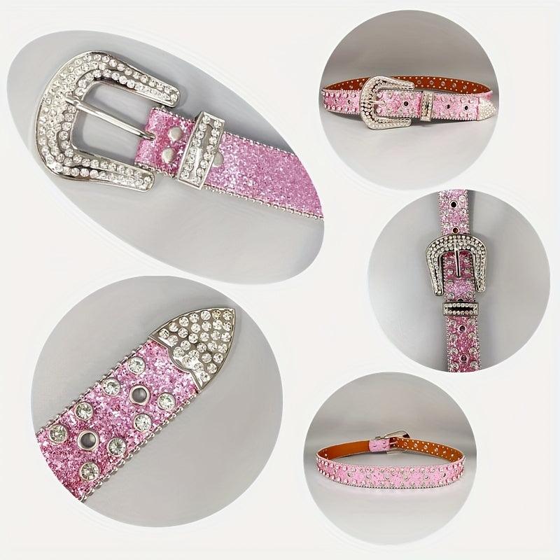 Rhinestone PU Leather Belt Y2K Glitter Hip Hop Gothic Jeans Pants Belt