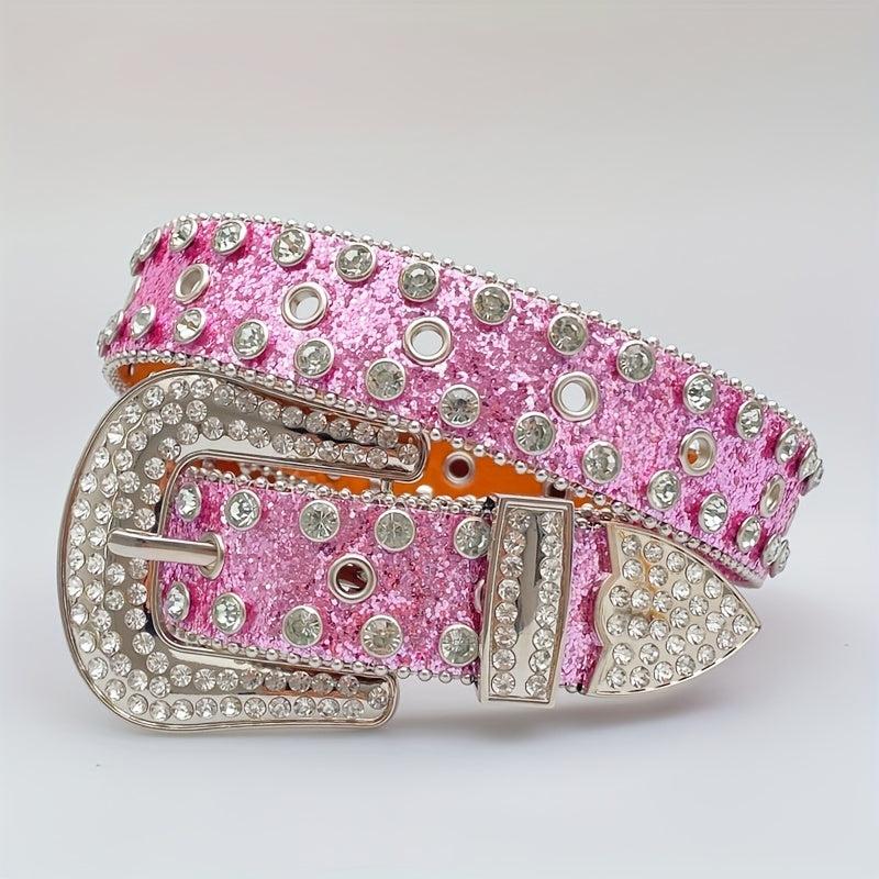 Rhinestone PU Leather Belt Y2K Glitter Hip Hop Gothic Jeans Pants Belt