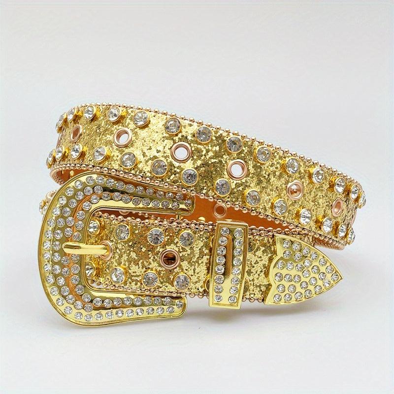 Rhinestone PU Leather Belt Y2K Glitter Hip Hop Gothic Jeans Pants Belt