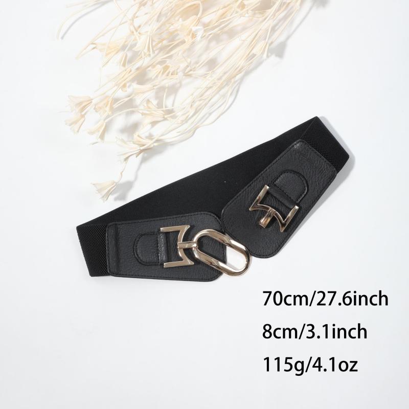 Litchi Pattern Wide Belt Elastic Waistband Dress Coat Girdle