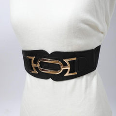 Litchi Pattern Wide Belt Elastic Waistband Dress Coat Girdle