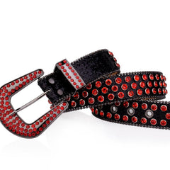 Red Rhinestone Punk PU Belt Hip Hop Sparkling Cowboy Cowgirl Belts
