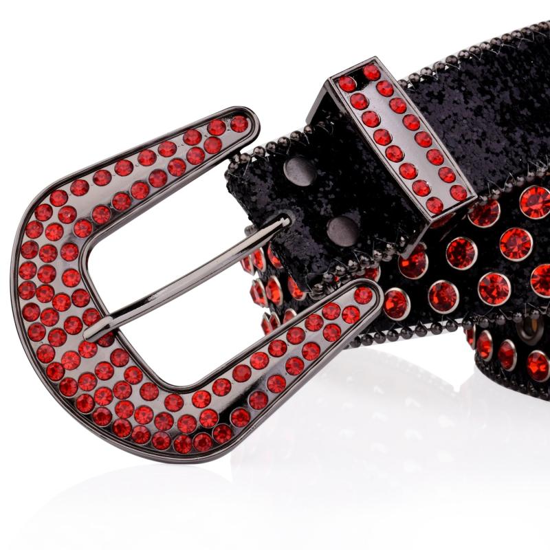 Red Rhinestone Punk PU Belt Hip Hop Sparkling Cowboy Cowgirl Belts