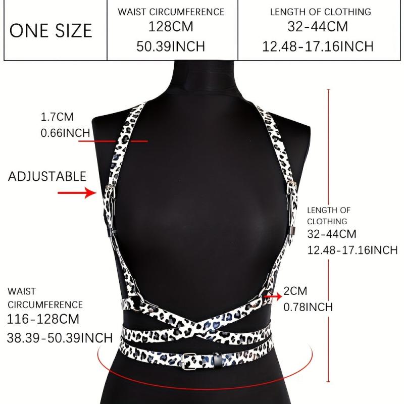  Leopard Print Harness Belt Layer PU Leather Adjustable Waistband