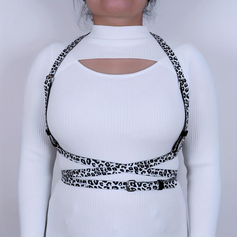  Leopard Print Harness Belt Layer PU Leather Adjustable Waistband