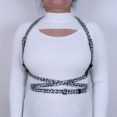  Leopard Print Harness Belt Layer PU Leather Adjustable Waistband