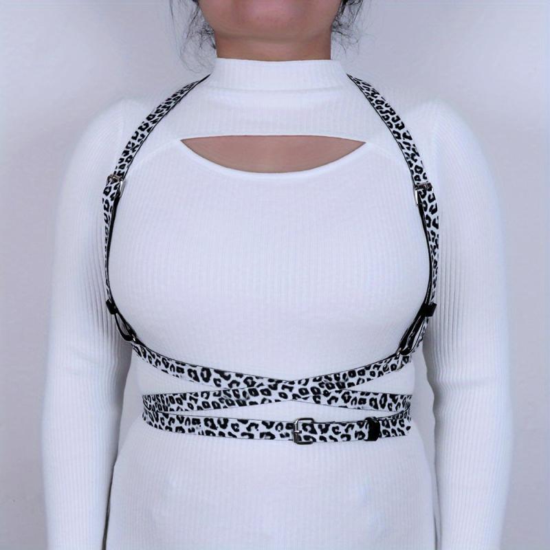  Leopard Print Harness Belt Layer PU Leather Adjustable Waistband