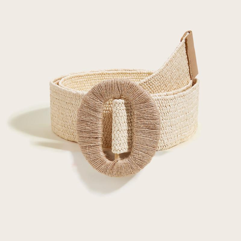 Boho Straw Woven Elastic Waist Belt for Women Wide Waist Band