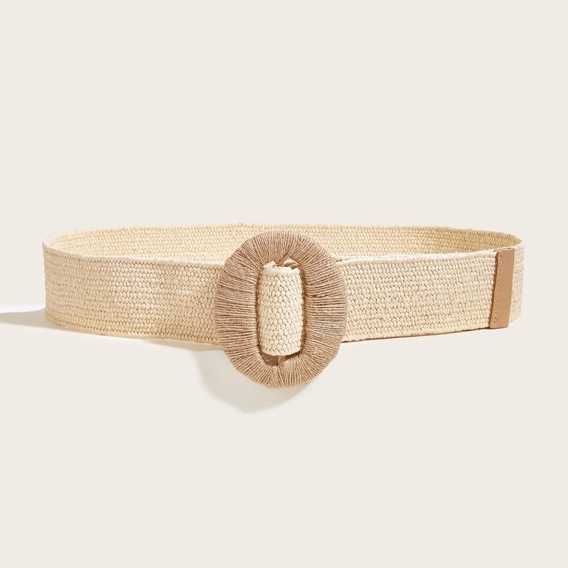 Boho Straw Woven Elastic Waist Belt for Women Wide Waist Band