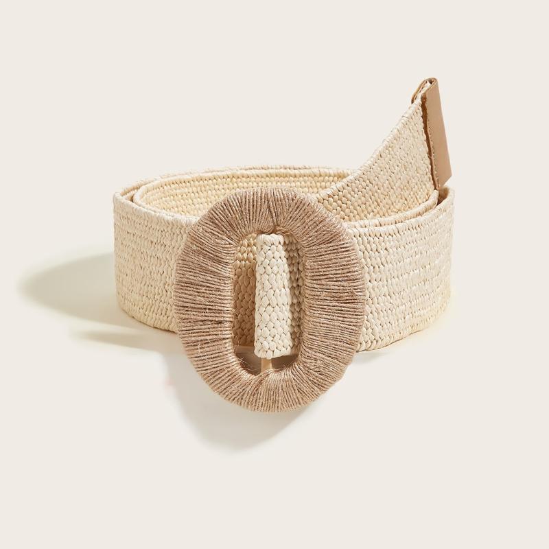 Boho Straw Woven Elastic Waist Belt for Women Wide Waist Band