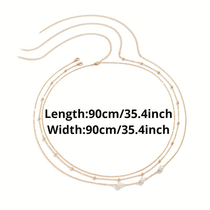 Metal Waist Chain Faux Pearl Decor Belly Chain Summer Beach Girdle