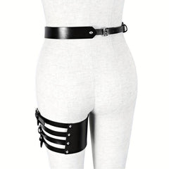 Gothic Harness Leg Gaiter Punk PU Leather Rivet Belt Hollow Out Rivet Leg Ring