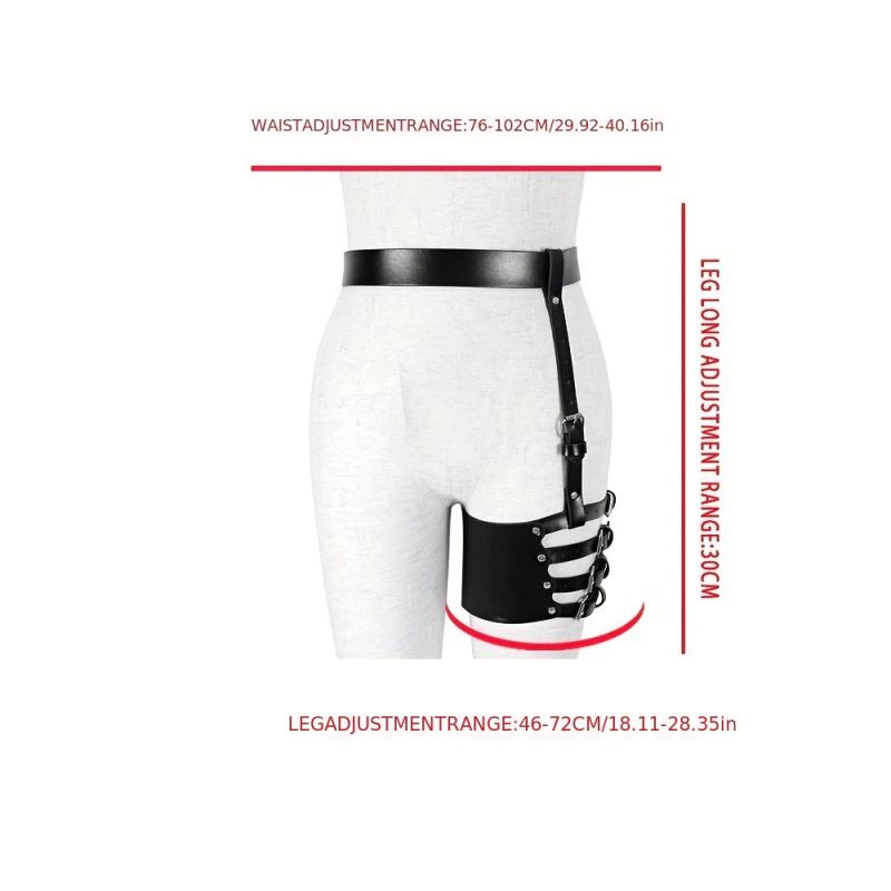 Gothic Harness Leg Gaiter Punk PU Leather Rivet Belt Hollow Out Rivet Leg Ring