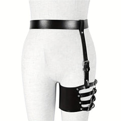 Gothic Harness Leg Gaiter Punk PU Leather Rivet Belt Hollow Out Rivet Leg Ring