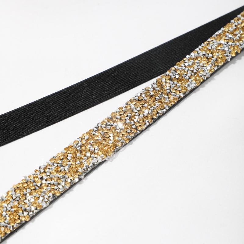 Yellow Crystal Decor Elastic Waistband for Women