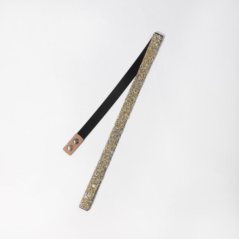 Yellow Crystal Decor Elastic Waistband for Women