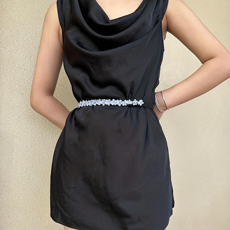 Thin Flower Decor Belt Elastic Waistband Classic Dress Girdle