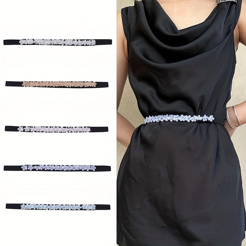 Thin Flower Decor Belt Elastic Waistband Classic Dress Girdle