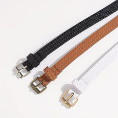 3pcs Braided Pattern PU Belt Solid Square Pin Buckle Belt Embossed Girdle