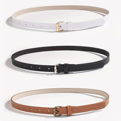 3pcs Braided Pattern PU Belt Solid Square Pin Buckle Belt Embossed Girdle