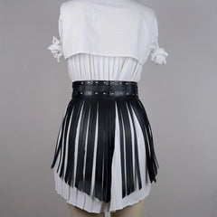 PU Leather Tassel Skirt Waistband Punk Adjustable Waist Belt