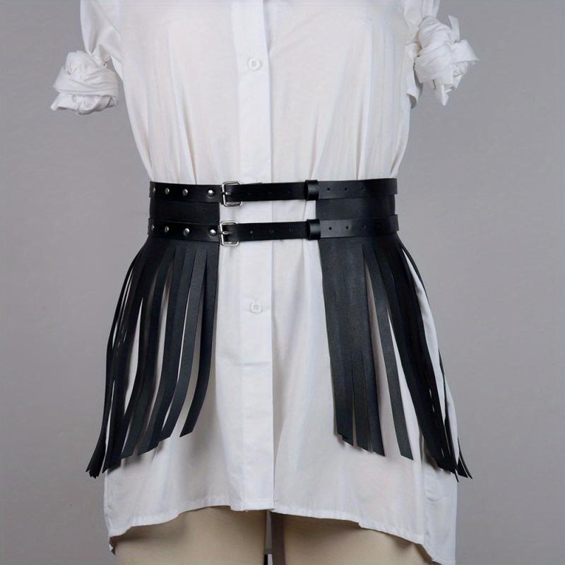 PU Leather Tassel Skirt Waistband Punk Adjustable Waist Belt