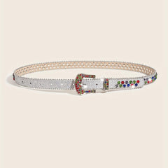 Rhinestone Inlaid PU Belt Sparkly Beads Decor Thin Sequin Belt