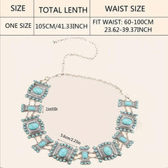 Retro Turquoise Chain Belt for Women