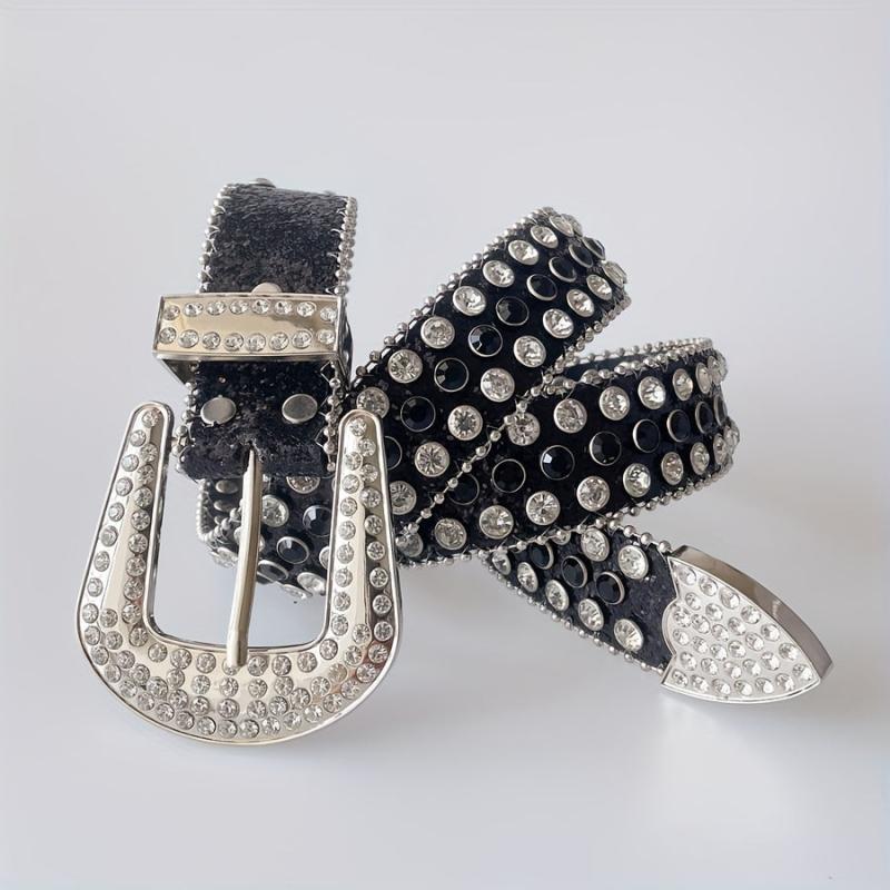 Punk Rhinestone Sequin Belt Y2K & Silvery Block Western Cowboy Cowgirl Belt