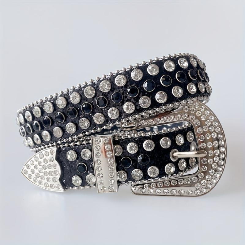 Punk Rhinestone Sequin Belt Y2K & Silvery Block Western Cowboy Cowgirl Belt