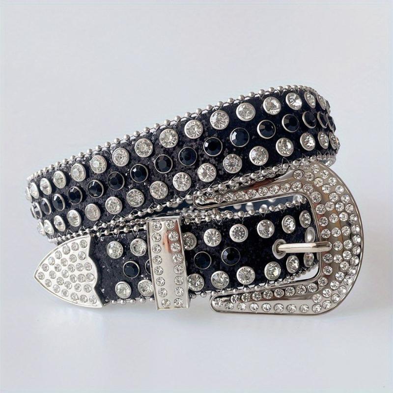 Punk Rhinestone Sequin Belt Y2K & Silvery Block Western Cowboy Cowgirl Belt