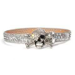Sparkling Skull Rivet Belt Hip Hop Rhinestone PU Leather Belt