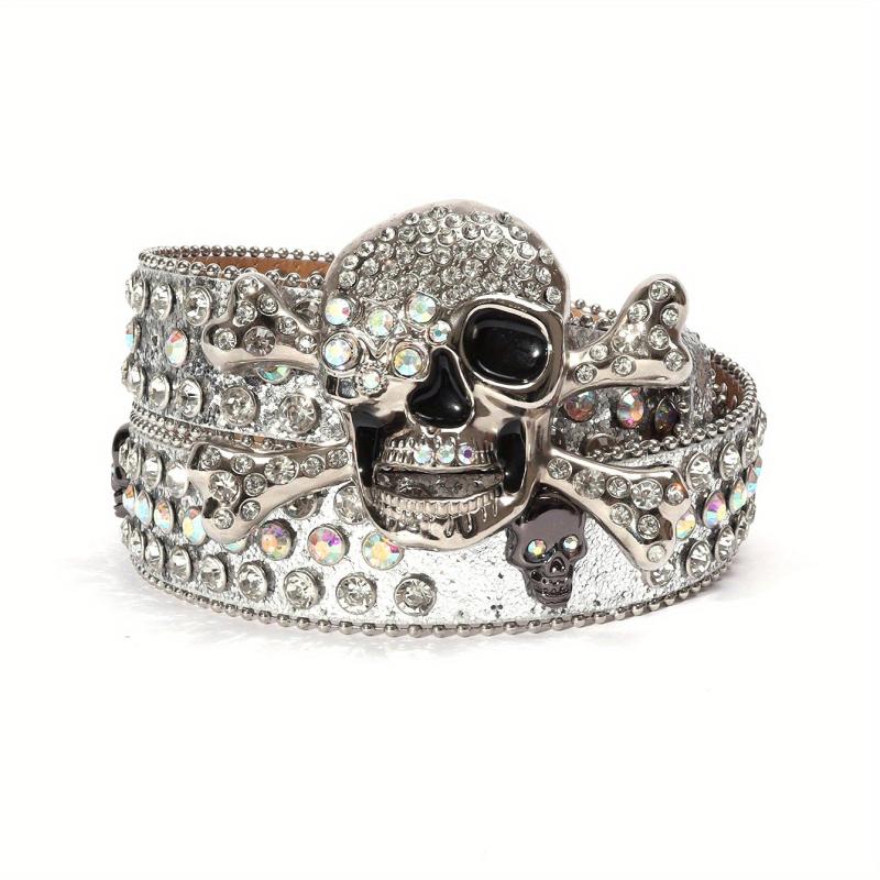 Sparkling Skull Rivet Belt Hip Hop Rhinestone PU Leather Belt