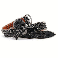 Rhinestone Skull Buckle PU Belt Y2K Sparkling Waistband Punk Jeans Belt
