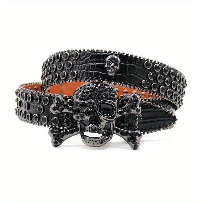 Rhinestone Skull Buckle PU Belt Y2K Sparkling Waistband Punk Jeans Belt