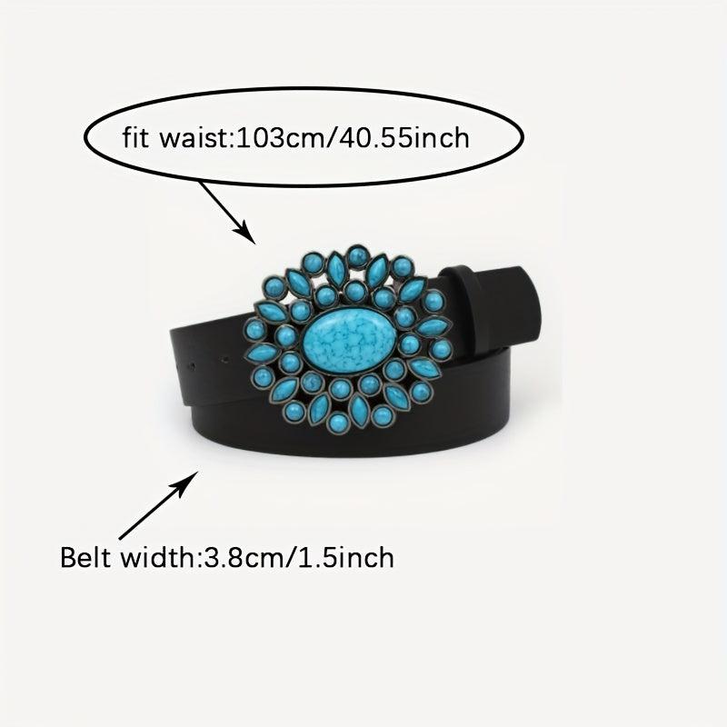 Boho Oval Buckle Belt Faux Jade Western Cowboy Wide Belts