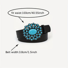 Boho Oval Buckle Belt Faux Jade Western Cowboy Wide Belts