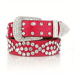 Geometric Rhinestone Belt PU Waistband for Women