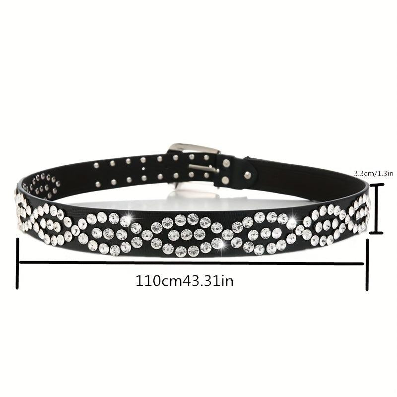 Geometric Rhinestone Belt PU Waistband for Women
