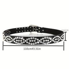 Geometric Rhinestone Belt PU Waistband for Women